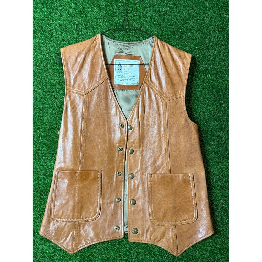 London Fog Brown Leather Western Vest Mens Size‎ 40RN